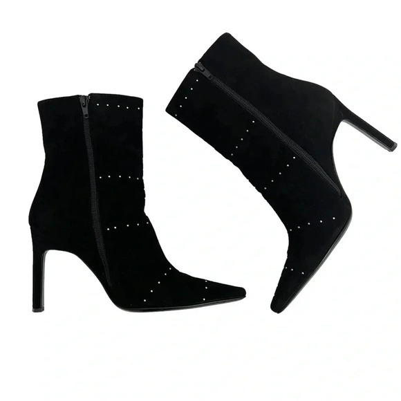 CASADEI Black Suede Stiletto Silver Rivets Studs Boots Snip Toe Chic Size 8 - Picture 11 of 11